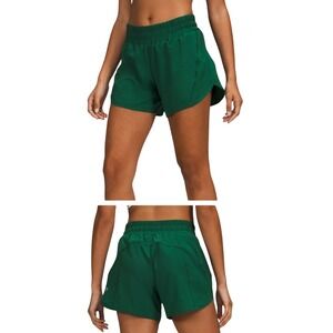 Lululemon SET Track That MR Short 5" Everglade Green/Love Striped Crew Tee Sz 8